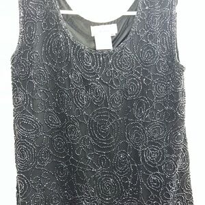 Papell Boutique Evening Black Silk Beaded Tank Top XL